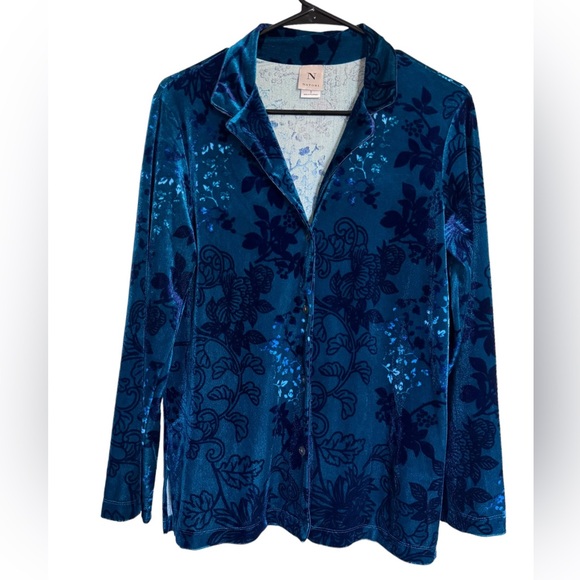 NWT Natori Lush Peony Velour Pajama Set Floral Blue Size Small - Picture 2 of 15